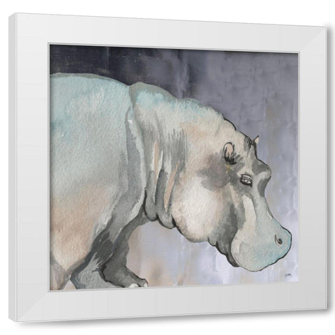 Thoughtful Hippo White Modern Wood Framed Art Print by Medley, Elizabeth