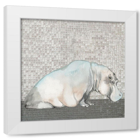 Introspective Hippo White Modern Wood Framed Art Print by Medley, Elizabeth