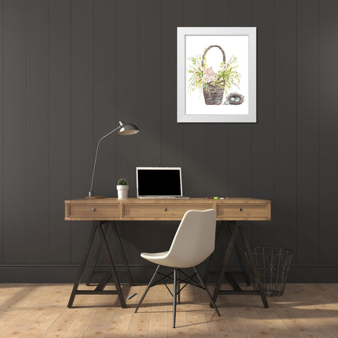 Spring Flower Basket White Modern Wood Framed Art Print by Pinto, Patricia
