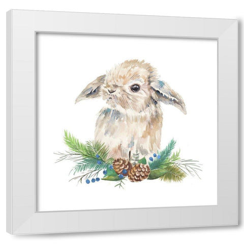 Floppy Eared Bunny on Greenery White Modern Wood Framed Art Print by Pinto, Patricia