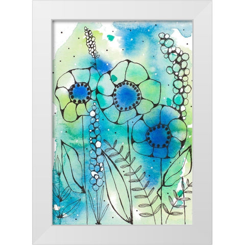 Blue Watercolor Wildflowers I White Modern Wood Framed Art Print by Krinlox