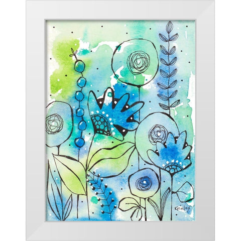 Blue Watercolor Wildflowers II White Modern Wood Framed Art Print by Krinlox