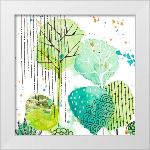 Green Stamped Leaves Square II White Modern Wood Framed Art Print by Krinlox
