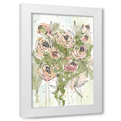 Blush and Green Floral White Modern Wood Framed Art Print by Krinlox