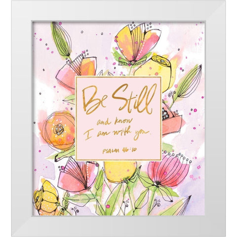 Be Still Spring Blooms White Modern Wood Framed Art Print by Krinlox