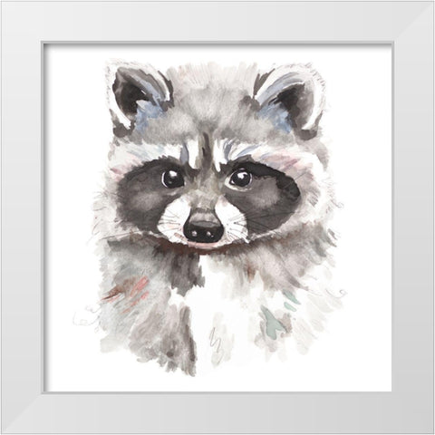 Baby Raccoon White Modern Wood Framed Art Print by Pinto, Patricia