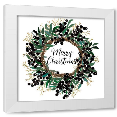 Christmas Wreath With Dark Berries White Modern Wood Framed Art Print by Pinto, Patricia