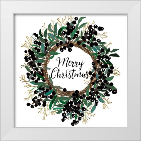 Christmas Wreath With Dark Berries White Modern Wood Framed Art Print by Pinto, Patricia