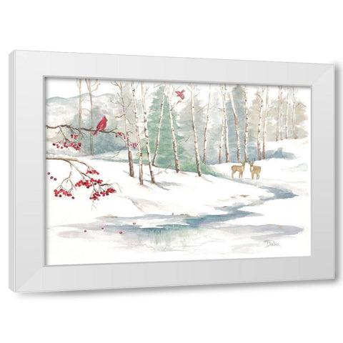 Winter Landscape With Deer White Modern Wood Framed Art Print by Pinto, Patricia