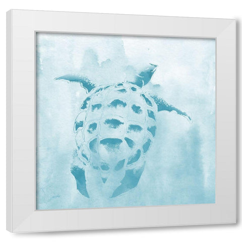 Washed Teal Aquatic Turtle White Modern Wood Framed Art Print by Medley, Elizabeth