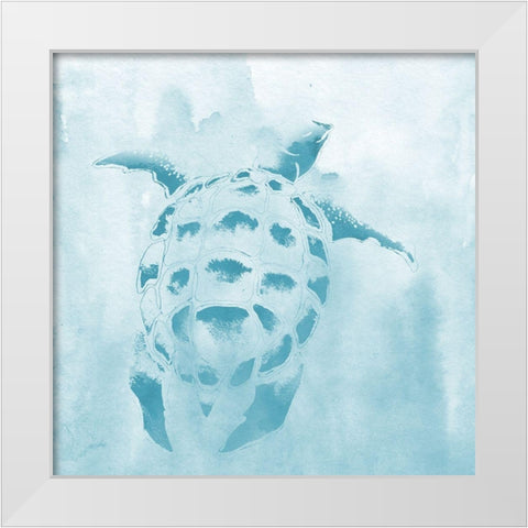 Washed Teal Aquatic Turtle White Modern Wood Framed Art Print by Medley, Elizabeth