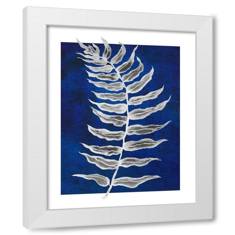 Blue Fern in White Border I White Modern Wood Framed Art Print by Medley, Elizabeth