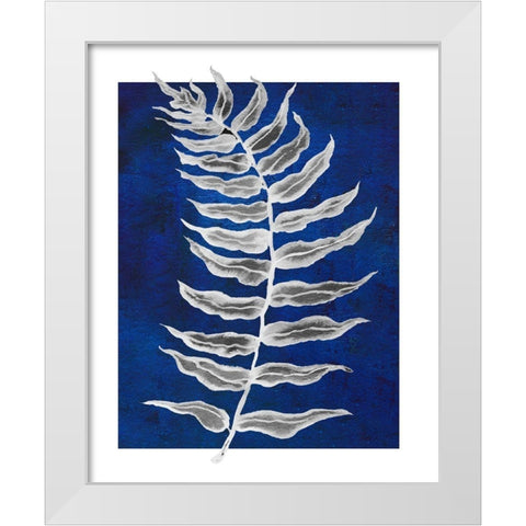 Blue Fern in White Border I White Modern Wood Framed Art Print by Medley, Elizabeth