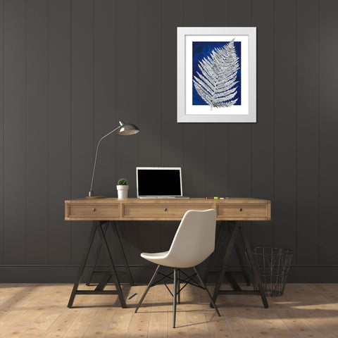 Blue Fern in White Border II White Modern Wood Framed Art Print by Medley, Elizabeth