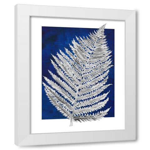 Blue Fern in White Border II White Modern Wood Framed Art Print by Medley, Elizabeth