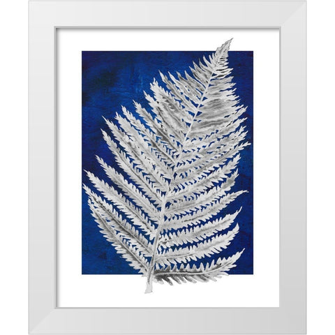 Blue Fern in White Border II White Modern Wood Framed Art Print by Medley, Elizabeth