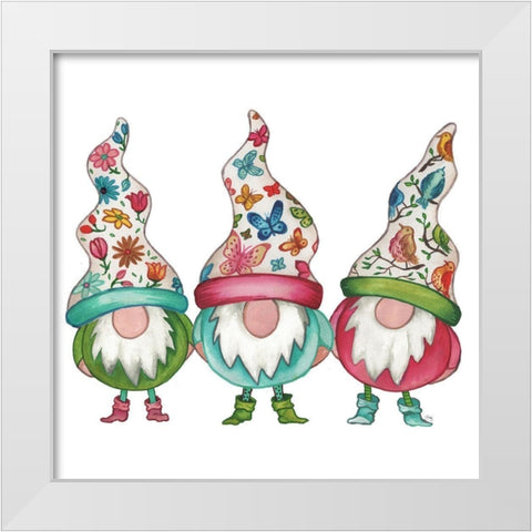 Garden Gnomes White Modern Wood Framed Art Print by Medley, Elizabeth