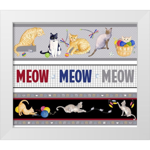 Meow, Meow, Meow Pattern White Modern Wood Framed Art Print by Metz, Andi