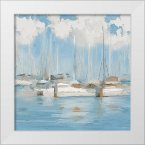 Golf Harbor Boats I White Modern Wood Framed Art Print by Meneely, Dan