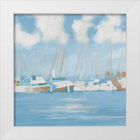 Golf Harbor Boats II White Modern Wood Framed Art Print by Meneely, Dan