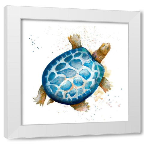 Tortuga Azul Square White Modern Wood Framed Art Print by Pinto, Patricia