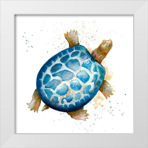 Tortuga Azul Square White Modern Wood Framed Art Print by Pinto, Patricia