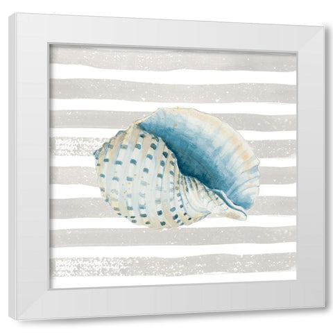Shell On Stripes White Modern Wood Framed Art Print by Pinto, Patricia