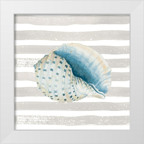 Shell On Stripes White Modern Wood Framed Art Print by Pinto, Patricia