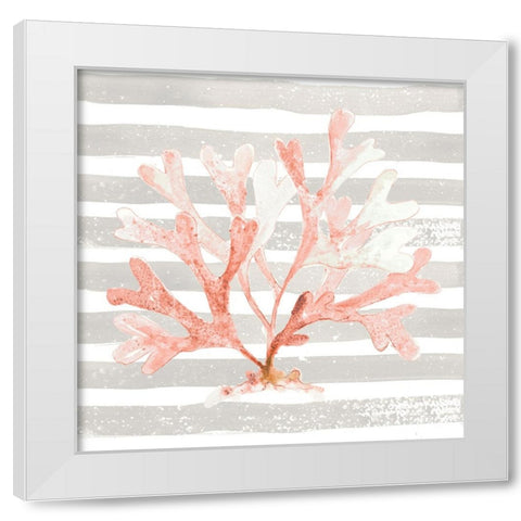 Orange Coral On Stripes White Modern Wood Framed Art Print by Pinto, Patricia