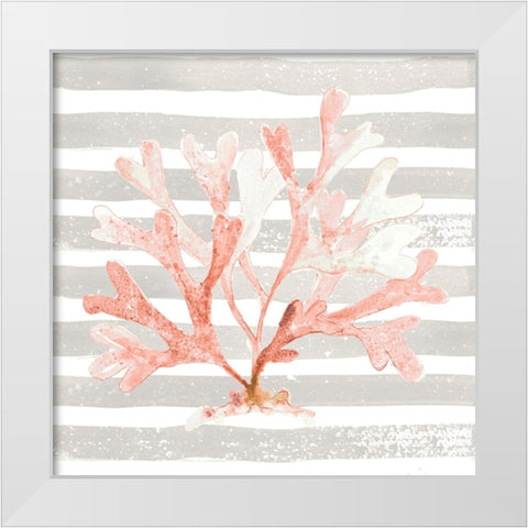 Orange Coral On Stripes White Modern Wood Framed Art Print by Pinto, Patricia