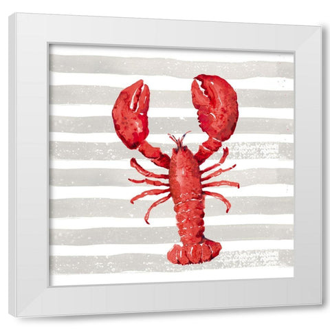 Red Lobster On Wide Stripes White Modern Wood Framed Art Print by Pinto, Patricia