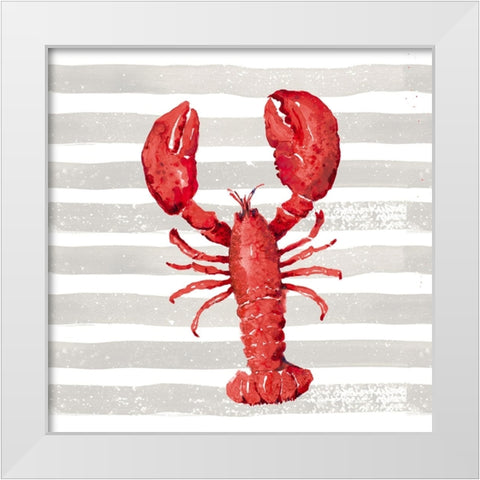 Red Lobster On Wide Stripes White Modern Wood Framed Art Print by Pinto, Patricia
