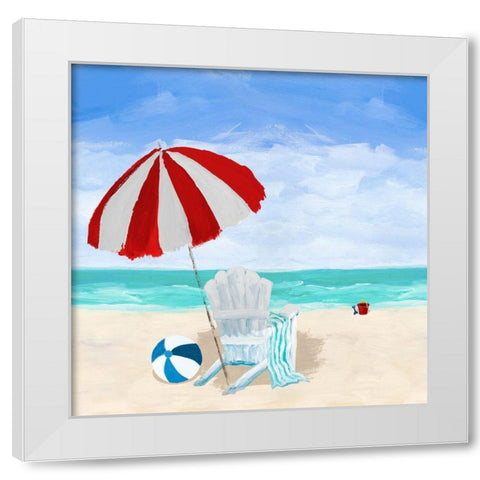 Beach Chair with Umbrella White Modern Wood Framed Art Print by DeRice, Julie