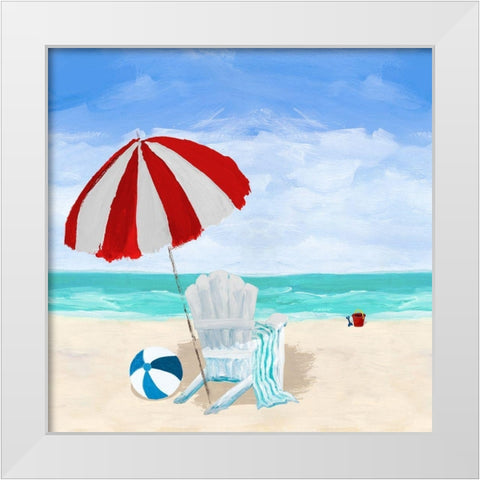 Beach Chair with Umbrella White Modern Wood Framed Art Print by DeRice, Julie