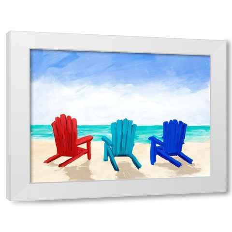 Beach Chair Trio White Modern Wood Framed Art Print by DeRice, Julie