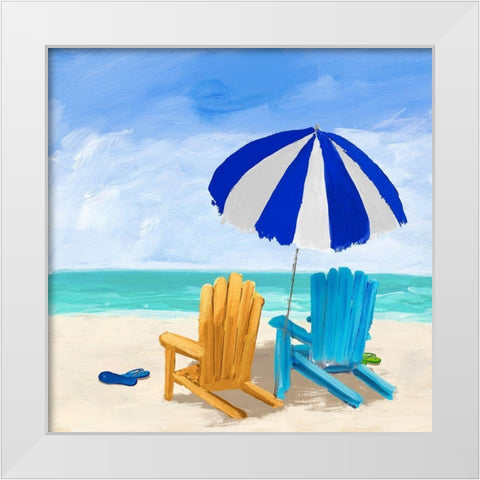 Beach Chairs with Umbrella White Modern Wood Framed Art Print by DeRice, Julie