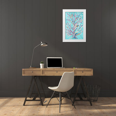 Dotted Coral on Teal White Modern Wood Framed Art Print by Ritter, Gina