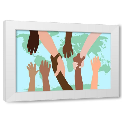 Reaching Out Around The World White Modern Wood Framed Art Print by Bucheli, Jen