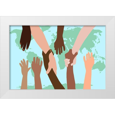 Reaching Out Around The World White Modern Wood Framed Art Print by Bucheli, Jen