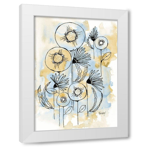Yellow and Blue Blooms I White Modern Wood Framed Art Print by Krinlox