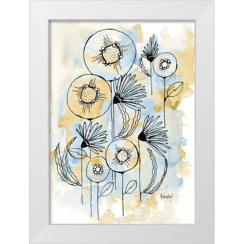 Yellow and Blue Blooms I White Modern Wood Framed Art Print by Krinlox