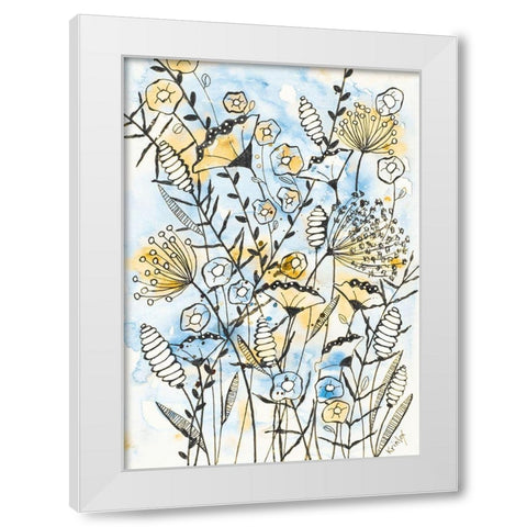 Yellow and Blue Blooms II White Modern Wood Framed Art Print by Krinlox