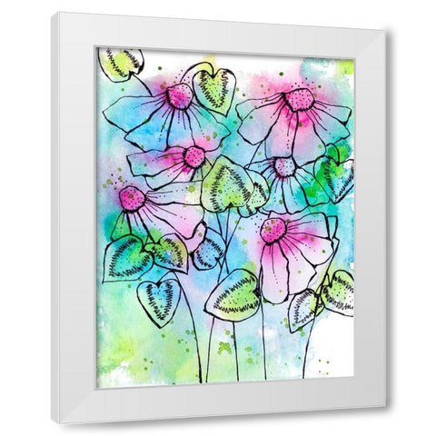 Vibrant Bursts and Blossoms White Modern Wood Framed Art Print by Krinlox