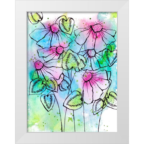 Vibrant Bursts and Blossoms White Modern Wood Framed Art Print by Krinlox