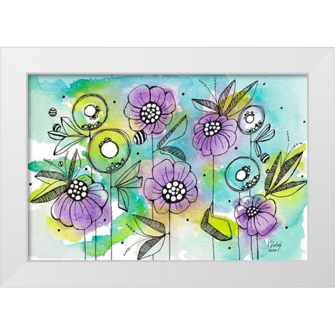 Vibrant Garden Beauties White Modern Wood Framed Art Print by Krinlox
