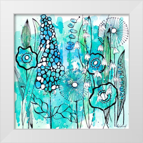 Cool Floral Day Square White Modern Wood Framed Art Print by Krinlox