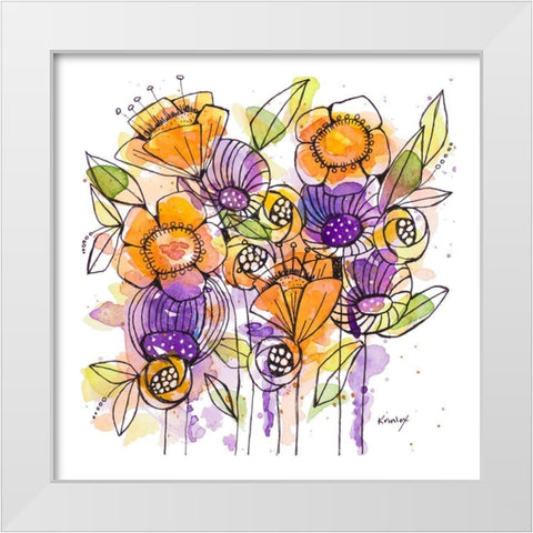 Floral Whisps White Modern Wood Framed Art Print by Krinlox