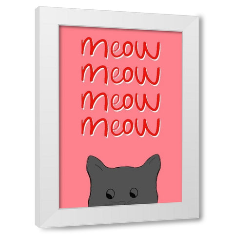 Meow White Modern Wood Framed Art Print by Navas, Emily