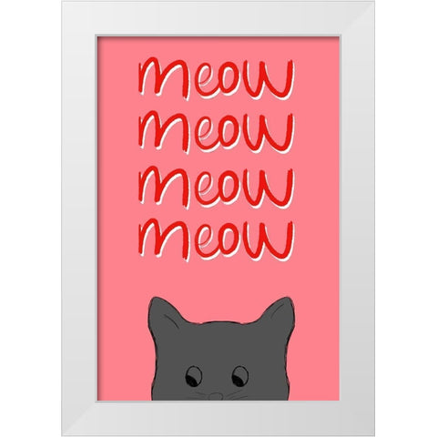 Meow White Modern Wood Framed Art Print by Navas, Emily