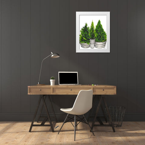 Evergreens in Galvanized Tins White Modern Wood Framed Art Print by Medley, Elizabeth